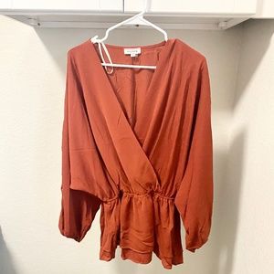 Burnt Orange Peplum Balloon Sleeve Top